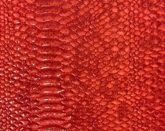 Red Culebra Patent 3D Embossed Snakeskin Upholstery Crafting Vinyl Fabric - Sold By The Yard - 54"