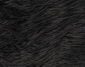 Black Long Pile Mongolian Faux Fur Fabric - Sold By The Yard - 60"