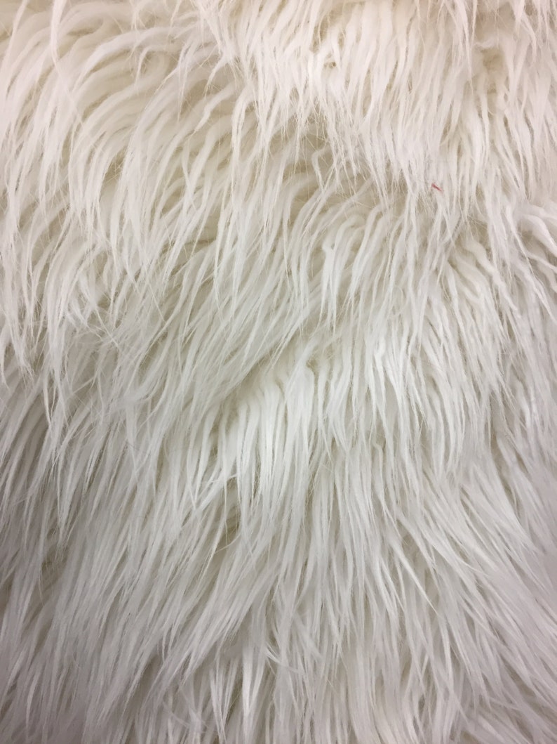White Long Pile Mongolian Faux Fur Fabric Sold By The Yard 60 image 1