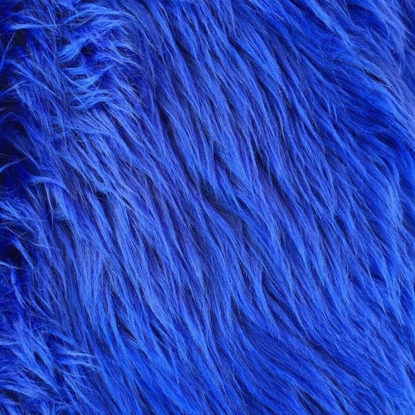 Royal Blue Long Pile Faux Shaggy Fur Fabric - Sold By The Yard - 60"