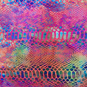 Pink | Orange Holographic Tie Dye Taipan Snakeskin Nylon Spandex Swimwear Athletic Fabric - Sold By The Yard - 60&quot;