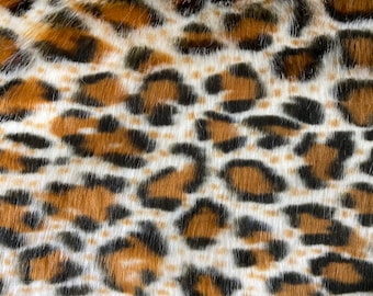 Gold Leopard Print Faux Fur Fabric – Long Pile, 60" Wide
