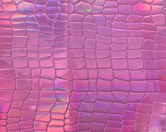 Pink Iridescent Faux Crocodile Vinyl Upholstery Crafting Fabric - Sold By The Yard - 56"