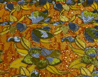 Tissu couture jaune Giselle multicolore floral paillettes - Vendu par mètre