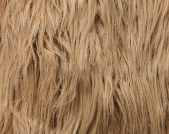 Camel Brown Luxury Long Pile Faux Shaggy Fur Fabric - Sold By The Yard - 60"