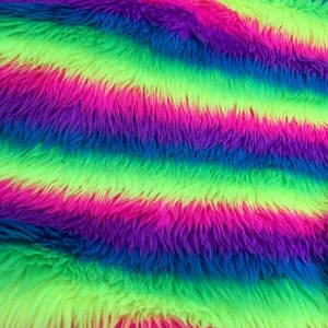 Rainbow Striped Shag Faux Fur Fabric - Sold By The Yard - 60&quot;