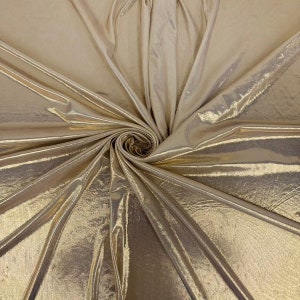 Gold Metallic Stretch Lurex Foil Shimmer ITY Apparel Costume Dance Wear Spandex Fabric - Sold By The Yard