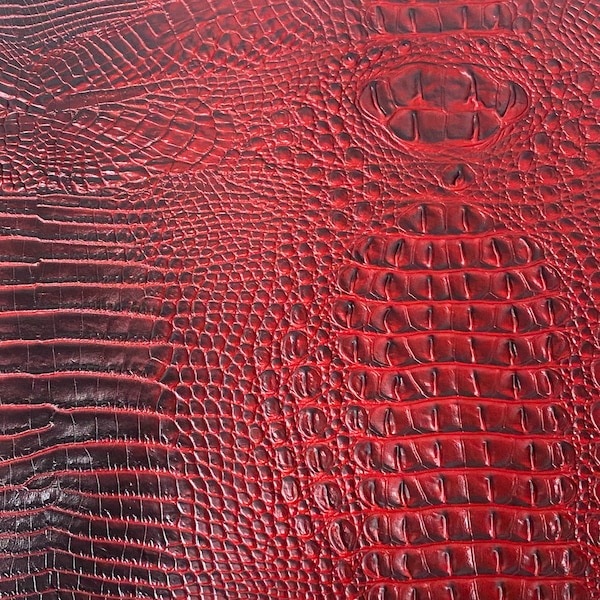 Red Amazon 3D Embossed Gator Faux Leather Vinyl Fabric - Sold By The Yard - 56"