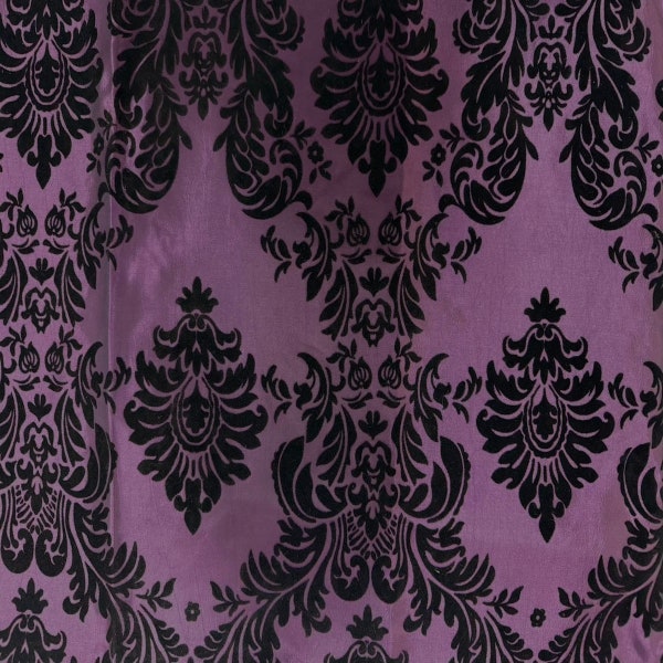 Plum Purple | Black Damask Flocking Velvet Taffeta Apparel Drapery Costume Decor Fabric