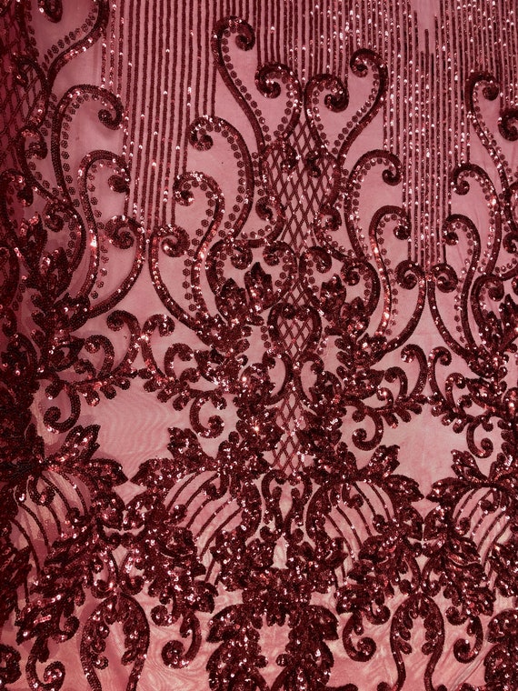 Black Alta Striped Damask Sequins Lace Fabric