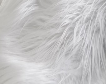 White Long Pile Shaggy Faux Fur Fabric (4" Pile) - Sold By The Yard - 60"