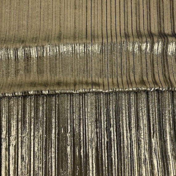Gold Metallic Pleated Foil Polyester Spandex Apparel Costume Fabric - Sold By The Yard