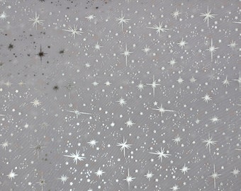 White Sheer Organza Shooting Star Print Fabric - Sold By The Yard - 58"