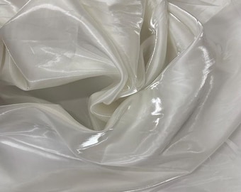 Ivory Crystal Reflective Liquid Bridal Satin Apparel Decor Fabric - Sold By The Yard