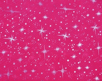 Pink Sheer Organza Shooting Star Print Fabric - Sold By The Yard - 58"