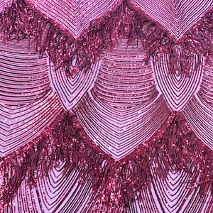 Red Flamingo Fringe Sequins Embroidered Prom Wedding Couture Fabric - Sold By The Yard