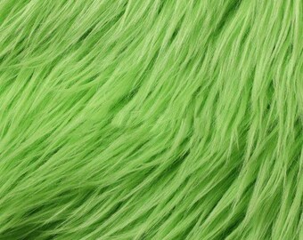 Lime Green Luxury Long Pile Faux Shaggy Fur Fabric - Sold By The Yard - 60"