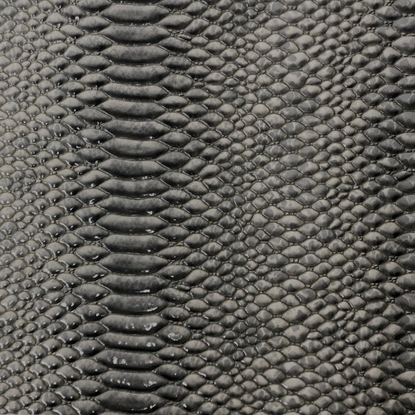 Gray Culebra Patent 3D Embossed Snakeskin Upholstery Crafting Vinyl Fabric - Sold By The Yard - 54"