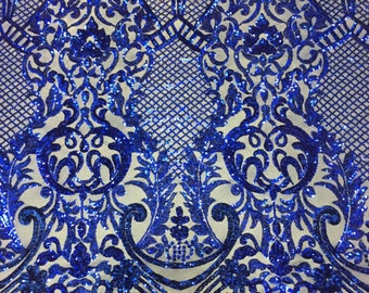 Royal Blue Chantal Deluxe 4 Way Stretch Nylon Spandex Wedding Prom Formal Sequin Fabric - Sold By The Yard