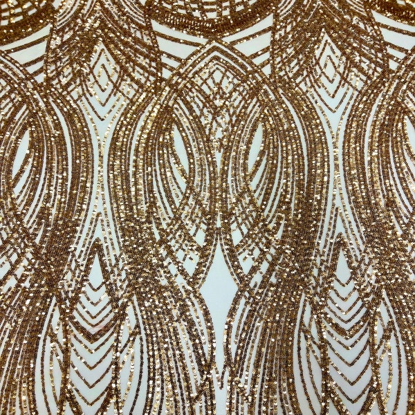 Gold Selena Wave Stretch Sequins Prom Couture Cocktail Lace Fabric - Sold By The Yard