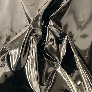 Black Chrome Reflective Mirror Vinyl Upholstery Crafting Fabric - Sold By The Yard - 54&quot;