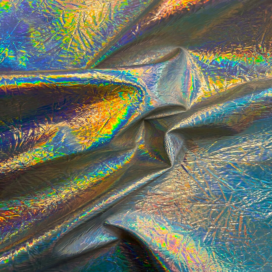 Silver Iridescent Crushed Distressed Foil Chrome Mirror Reflective ...