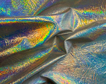 Silver Iridescent Crushed Distressed Foil Chrome Mirror Reflective Vinyl Fabric - Sold By The Yard - 54"