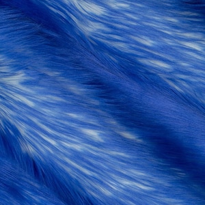 Royal Blue White Two Tone Snow Luxury Shag Faux Fur Fabric - Sold By The Yard