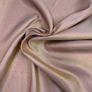 Rose Pink | Gold Iridescent Glitter Lurex Faux Satin Apparel Decor Fabric - Sold By The Yard - 58&quot;