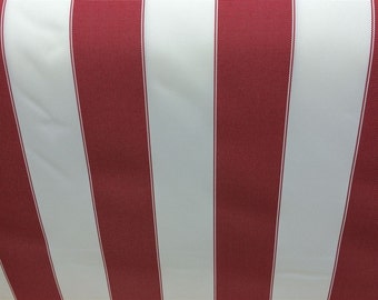 Indoor/Outdoor Waterproof Bordered Deck Stripe Red White Fabric / 60" Wide / Sold by the yard