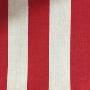 Red White One Inch Stripe Print Poly Cotton Print Fabric - Sold By The Yard -  59"