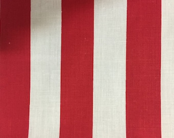 Red White One Inch Stripe Print Poly Cotton Print Fabric - Sold By The Yard -  59&quot;