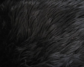 Black Luxury Long Pile Faux Shaggy Fur Fabric - Sold By The Yard - 60"