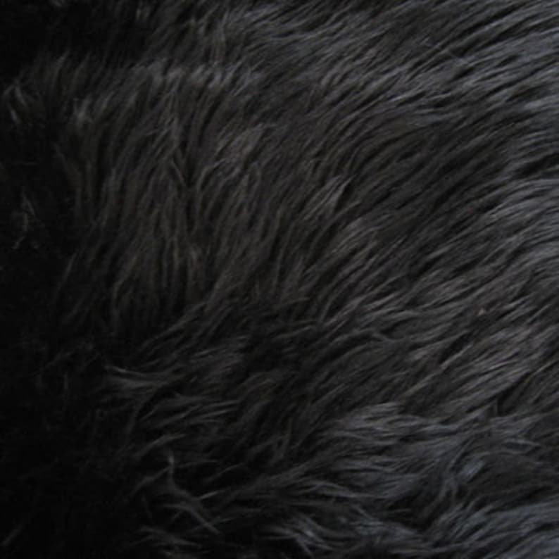 Black Luxury Long Pile Faux Shaggy Fur Fabric Sold By The Yard 60 image 1
