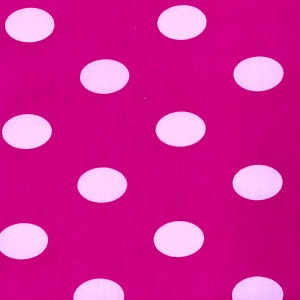 White | Hot Pink Big Polka Dot Printed Poly Cotton Fabric - Sold By The Yard - 59&quot;