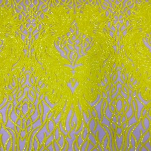 Yellow Lioness Stretch Sequins Couture Prom Dress Lace Fabric - Sold By The Yard