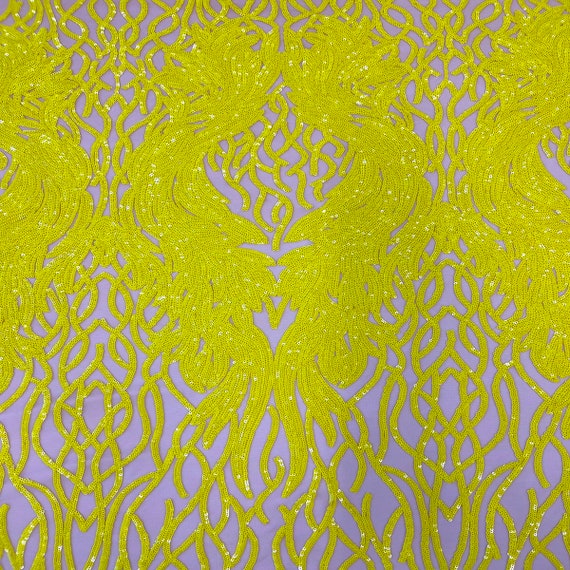 Yellow Lioness Stretch Sequins Couture Prom Dress Lace Fabric - Sold by the  Yard - Etsy