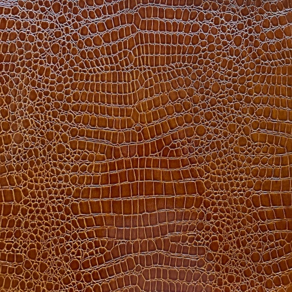 Cognac Brown Faux Embossed Crocodile Vinyl Fabric - Sold By The Yard - 54"