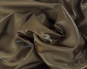 Brown Crystal Reflective Liquid Bridal Satin Apparel Decor Fabric - Sold By The Yard