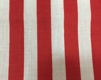 Red White Half Inch Stripe Poly Cotton Print Fabric - Sold By The Yard -  59"