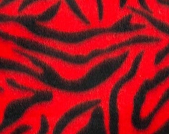 Red Black Zebra Print Fleece Fabric - Sold By The Yard - 60"