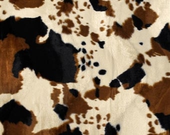 Brown Tan Cow Velboa Faux Fur Fabric - Sold By The Yard - 58"/60"