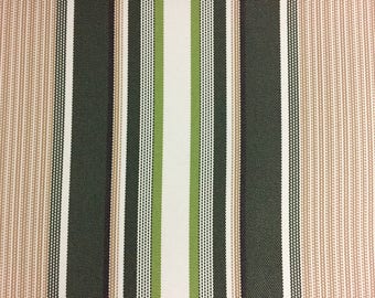 Striped Waterproof Outdoor Canvas Fabric - Green, Khaki, and White