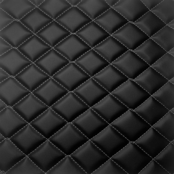 White | Black Diamond Quilted Foam Backed Faux Leather Automotive Upholstery Vinyl Fabric - Sold By The Yard