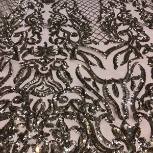 Bronze Sequins Dusty Rose Mesh Luna Stretch Sequins Wedding Prom Formal Lace Fabric - Sold By The Yard