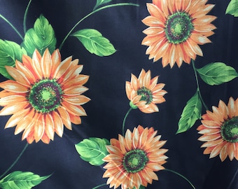Black Yellow Daisy Floral Poly Cotton Print Fabric - Sold By The Yard -  59"