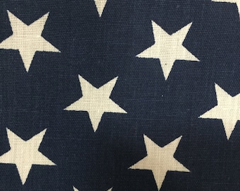 Navy Blue American Flag Star Print Poly Cotton Print Fabric - Sold By The Yard -  59&quot;