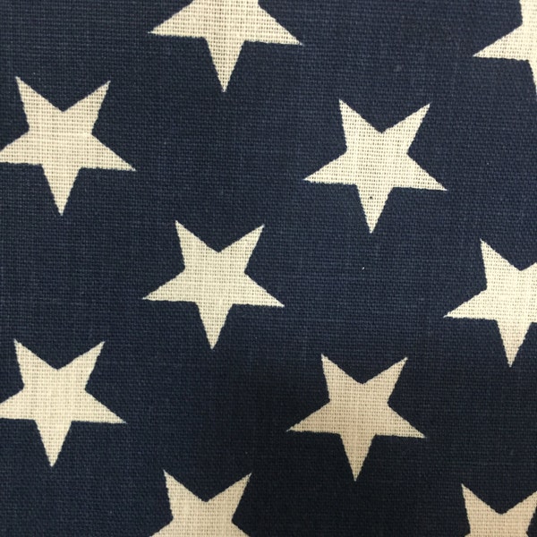 Navy Blue American Flag Star Print Poly Cotton Print Fabric - Sold By The Yard -  59"