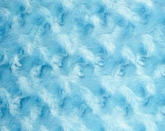 Swirl Rose Bud Fluff Minky Fur Fabric - Sold By The Yard - 58"/ 60" - Baby Blue