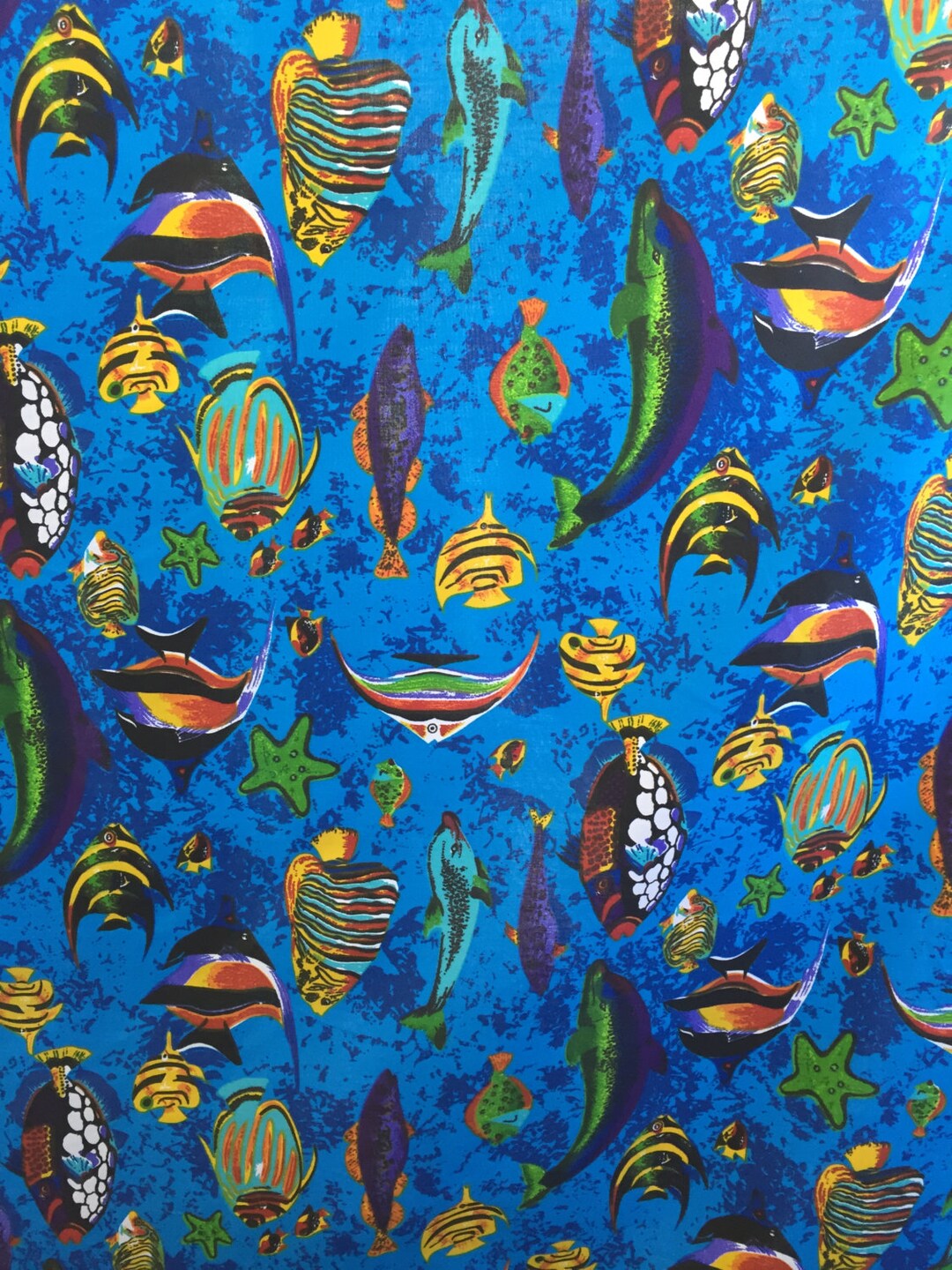Blue Fish Tank Aquarium Printed Poly Cotton Fabric BTY - Etsy